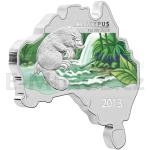 Australia 2013 - Australia 1 $ - Australian Map Shaped Coin - Platypus 1oz