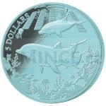 For Luck 2014 - Virgin Islans 5 $ - Dolphin Turquoise Titanium Coin - BU