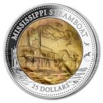 Transportation and Vehicles 2015 - Cook Islands 25 $ Mississippi Steamboat with Mother of Pearl - Proof