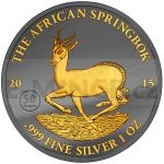Gabon Stbrn mince ruthenium 1 oz Golden Enigma 2015 Springbok / Antilopa skkav
