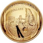 50. vro pistn na Msci 2019 - USA 5 $ Zlat mince Apollo 11 50th Anniversary / 50. vro - Proof