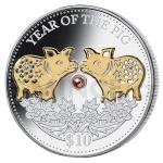 Schmucksteine und Kristalle 2019 - Fiji 10 $ Jahr des Schweins Gold und Perle - PP