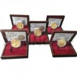 Tschechische Medailen Five Czech 40-Ducats - Set of 5 Gold Medals Au 999,9 (697,5 g) - UNC
