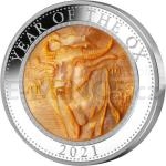 World Coins 2021 - Cook Islands 25 $ Year of the Ox with Mother of Pearl - Proof