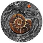 World Coins 2019 - Niue 5 $ Ammonite with Amber - Antique Finish