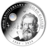 Astronomie und Universum 2014 - Cookinseln 10 $ - 450 Jahre Galileo Galilei mit Mondstein - PP