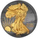 World Coins Silver Coin with Ruthenium 1 oz Golden Enigma 2016 Walking Liberty USA