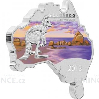 2013 - Australia 1 $ - Australian Map Shaped Coin - Kangaroo 2013 1oz - Proof
Click to view the picture detail.