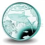 2016 - Virgin Islands 5 $ Turquoise Great White Shark Titanium Coin - BU