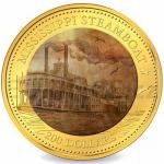 2015 - Cook Islands 200 $ Mississippi Steamboat 5 oz Gold with Mother of Pearl - Proof