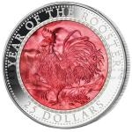 Chinese Lunar Series  2017 - Cook Islands 25 NZD Year of the Rooster with Mother of Pearl - Proof