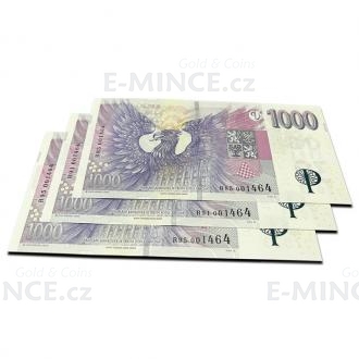 2023 - 3x Banknote 1000 CZK 2008 with Print, Same Number
Click to view the picture detail.