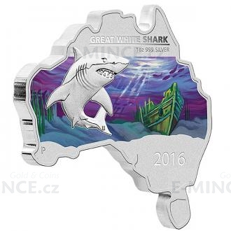 2016 - Australia 1 $ Australian Map Shaped Coin - Great White Shark 1oz
Click to view the picture detail.