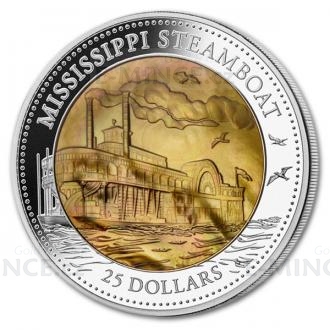 2015 - Cook Islands 25 $ Mississippi Steamboat with Mother of Pearl - Proof
Click to view the picture detail.