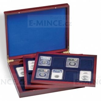 VOLTERRA TRIO de Luxe Presentation Case with 3 wooden trays, for 24 certified coin holders
Click to view the picture detail.